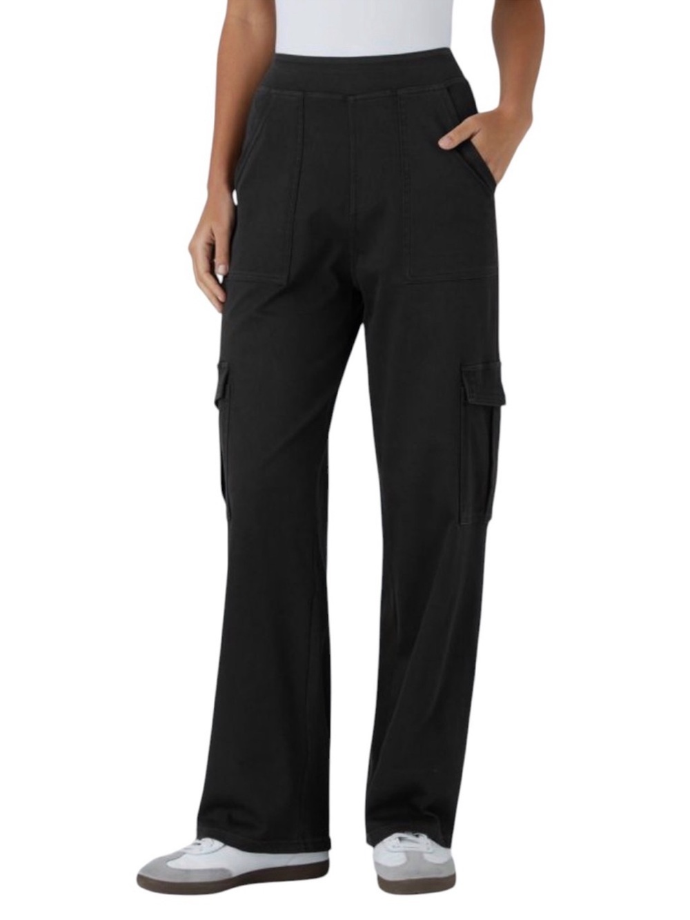Halara Flex Black Denim Wide-Leg Cargo Pants